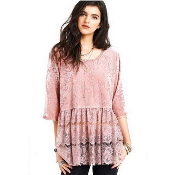 FREE PEOPLE Velvet Lace Fortune Teller Top - Dusty Blush Pink - Small - Picture 3 of 16